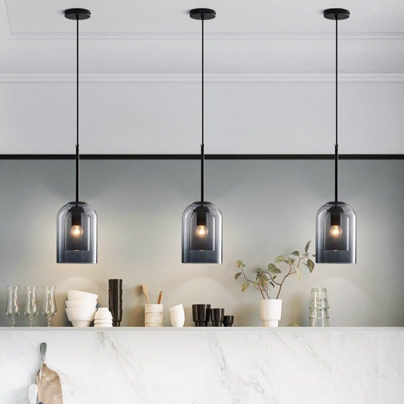 Mica Mid Century Pendant Lamp, Vintage Double Glass Shade Ceiling Light for Dining Room, Living Room and Kitchen Island