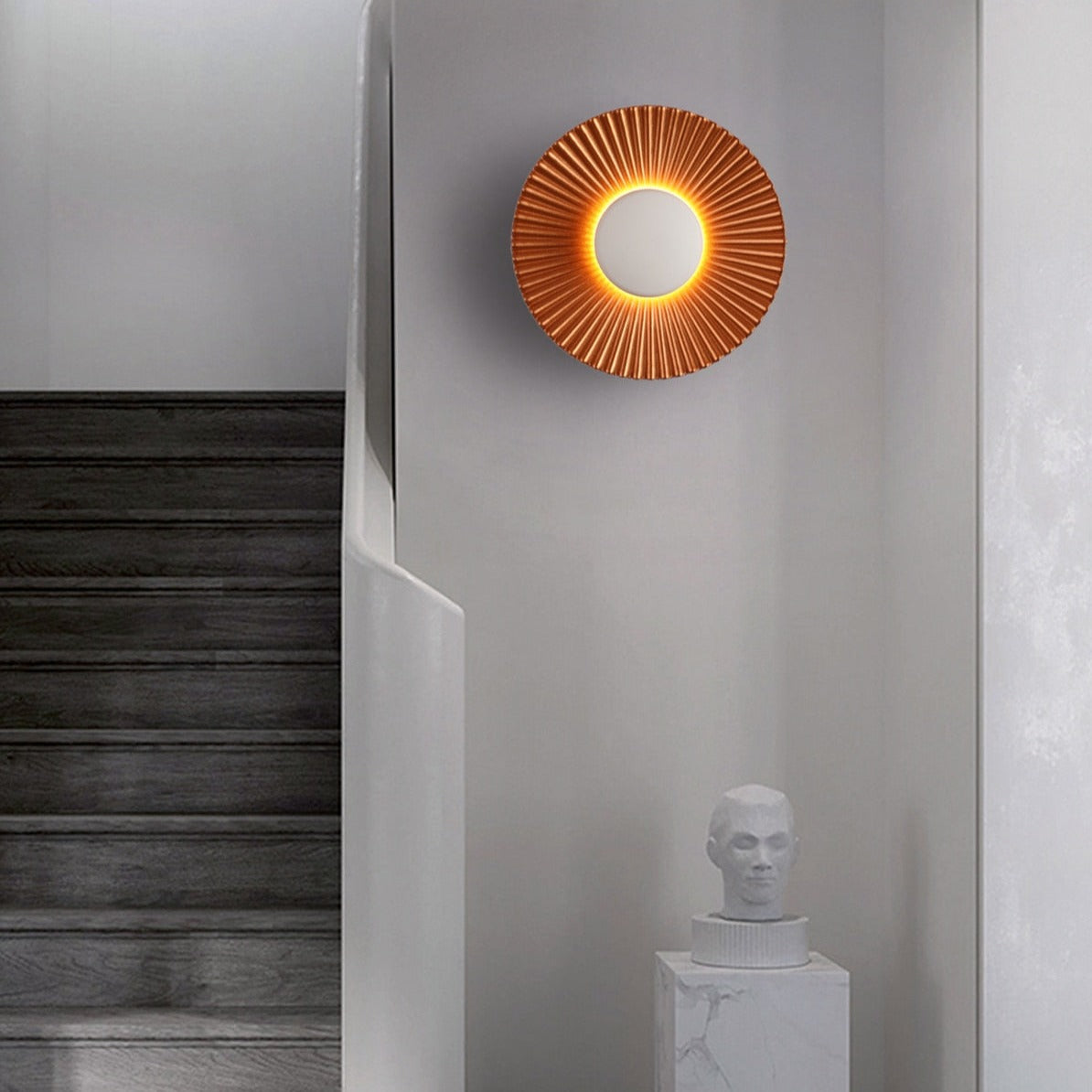 Hasna SunRay Wall Lamp, Minimalist Brushed Metal Sunburst Sconce, Concealed Fitting Wall Light for Living Room, Bedroom and Hallway