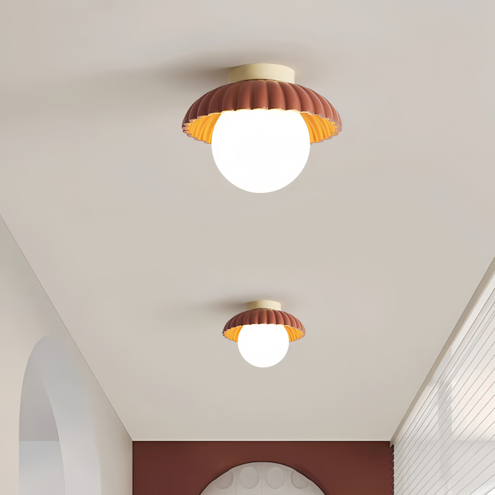 Iron Hallway Ceiling Light, Minimalist Glass and Brushed Metal Flush Mount Lamp for Entryway, Hallway and Landing
